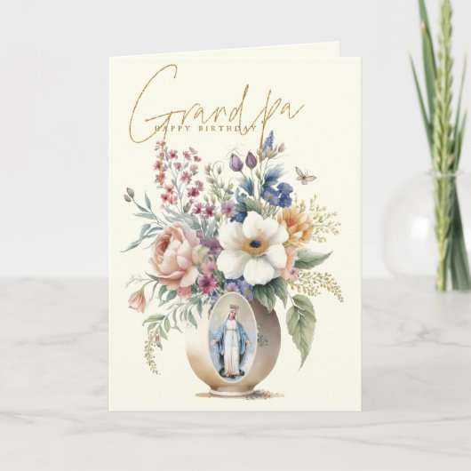 Opa Happy Birthday Floral Religies Bedankkaart (Voorkant)