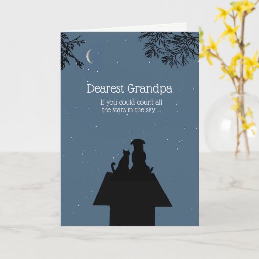 Opa Happy Birthday met Cute Dog en Cat Kaart (Gele Bloem)