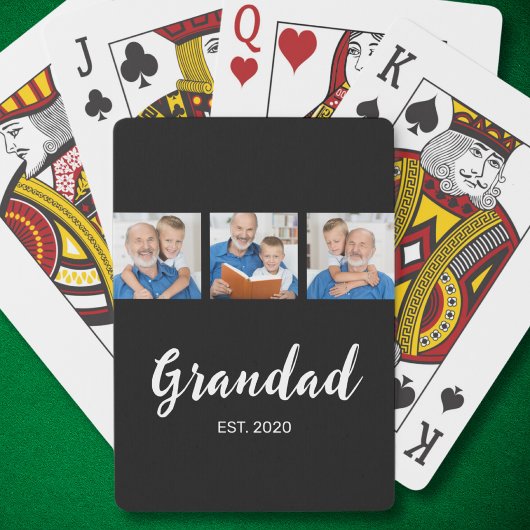 Opa heeft Modern Script 3 Foto Zwart opgezet Pokerkaarten