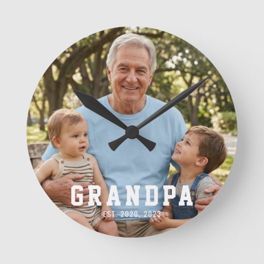 Opa heeft moderne, vette witte foto opgericht ronde klok (Voorkant)