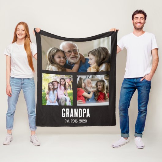 Opa heeft zwarte grunge script 3 foto ingesteld fleece deken (In situ)