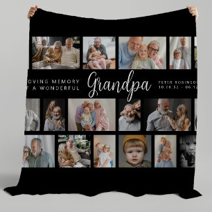 Opa-herdenkingsdeken met 18 foto's collage fleece deken
