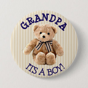 Opa, het is een Boy Teddy Bear Baby shower Button