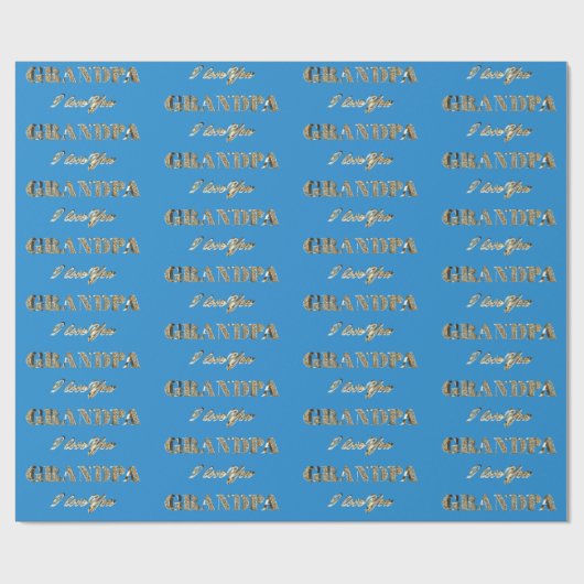 Opa I hou van Blue Gold Sparkles Typografie Cadeaupapier (Vlak)