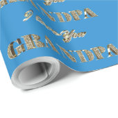 Opa I hou van Blue Gold Sparkles Typografie Cadeaupapier (Rol Hoek)