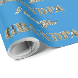 Opa I hou van Blue Gold Sparkles Typografie Cadeaupapier