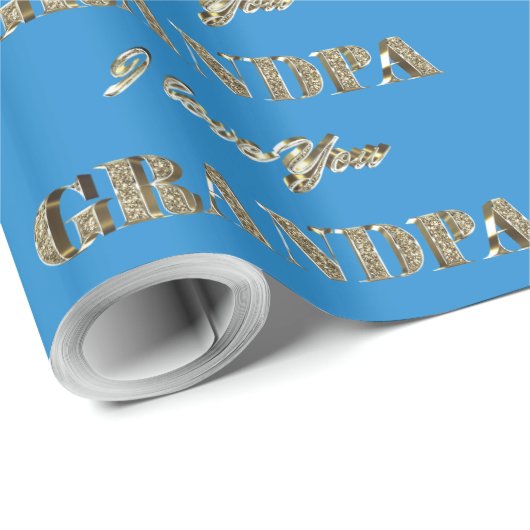Opa I hou van Blue Gold Sparkles Typografie Cadeaupapier (Rol Hoek)