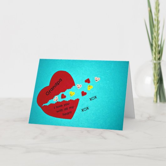 Opa, ik hou van je met heel mijn hart! feestdagen kaart (Voorkant)