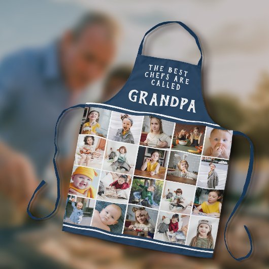 Opa is de beste chef Blauwe fotocollage Schort