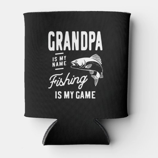 Opa is mijn naam Vist mijn spelcadeau Blikjeskoeler (Voorkant)