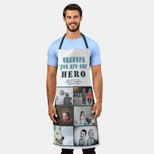 Opa je bent onze Hero 6 Foto Collage Schort (Gedragen)