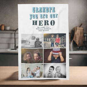 Opa je bent onze Hero 6 Foto Collage Theedoek