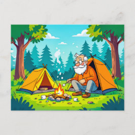 Opa kamperen en grillen in de wildernis feestdagenkaart