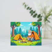 Opa kamperen en grillen in de woestijn feestdagenkaart (Staand voorkant)