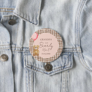 Opa kan nauwelijks wachten op Baby shower meisje Ronde Button 7,6 Cm