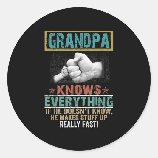 Opa kent alles Hand Funny Fathers dag Ronde Sticker (Voorkant)