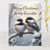 Opa Kerstwensen & Liefde Chickadee Vogel Kaart (Gele Bloem)