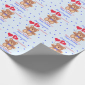 Opa kleinzoon 1e verjaardag Teddy Bear Blue Cadeaupapier (Hoek)