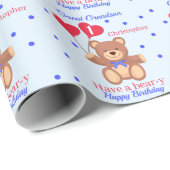 Opa kleinzoon 1e verjaardag Teddy Bear Blue Cadeaupapier (Rol Hoek)