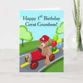 Opa kleinzoon 1e verjaardag Teddy Bear Firetruck Kaart (Voorkant)