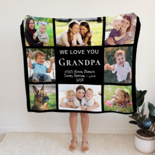 Opa Love You Photo Collage Black Fleece Deken