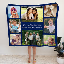 Opa Love You Photo Collage Persoonlijk Blauw Fleece Deken