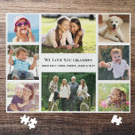 Opa Love You Photo Collage Persoonlijk Legpuzzel<br><div class="desc">Geef 's werelds beste opa een leuke, aangepaste foto-collage-puzzel die hij zal koesteren en waarderen. Je kunt je personaliseren met acht familiefoto's van kleinkinderen, kinderen, andere familieleden, huisdieren, enz., de expressie aanpassen aan "I Love You" of "We Love You", en of hij "Grandpa", "Papa", "Abuelo" enz. wordt genoemd, en namen...</div>