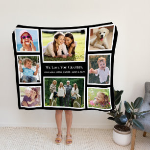 Opa Love You Photo Collage Persoonlijk Zwart Fleece Deken