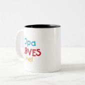 Opa Loves Me T-shirts en geschenken Tweekleurige Koffiemok (Voorkant links)