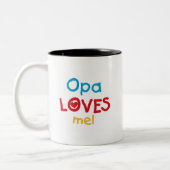 Opa Loves Me T-shirts en geschenken Tweekleurige Koffiemok (Links)