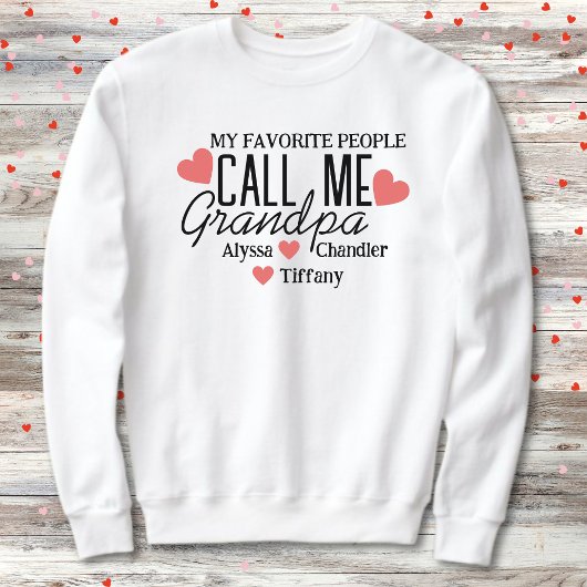 Opa met rode harten en kleinkinderen namen trui