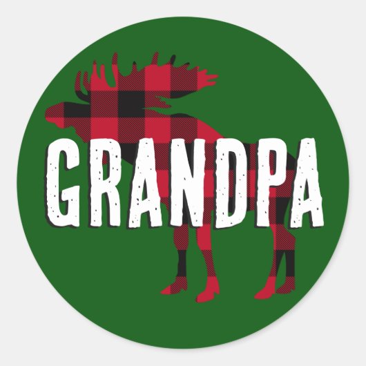 Opa Moose, Rustic Red op Green Buffalo Pset Ronde Sticker (Voorkant)