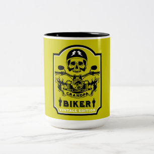 Opa motorrijder tweekleurige koffiemok