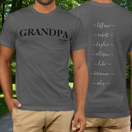 Opa namen kleinkinderen voor en achterkant t-shirt