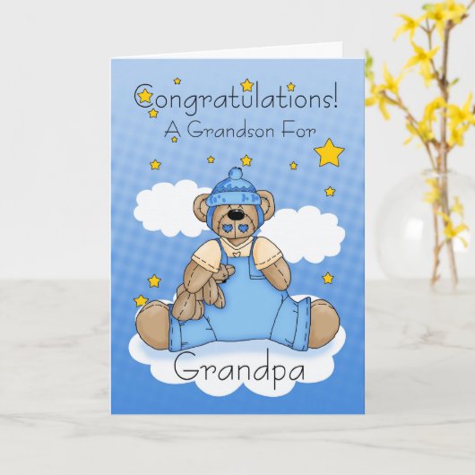 Opa nieuwe baby jongen gefeliciteerd kaart (Gele Bloem)