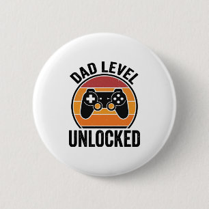 Opa-niveau ontgrendeld Vintage Gamer T-shirt ontwe Ronde Button 5,7 Cm