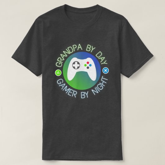 Opa-op-dag gamer bij nacht grappige games t-shirt (Design voorkant)