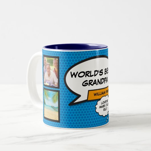 Opa Opa Opa Plezier Cool Modern Blauw Foto Tweekleurige Koffiemok (Voorkant links)