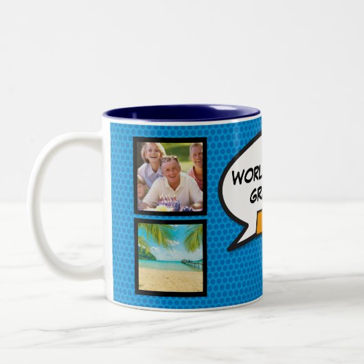 Opa Opa Opa Plezier Cool Modern Blauw Foto Tweekleurige Koffiemok (Links)
