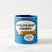 Opa Opa Opa Plezier Cool Modern Blauw Foto Tweekleurige Koffiemok (Center)