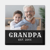 Opa Opgericht Foto Witte Tekst Vaderdag Magneet (Voorkant)