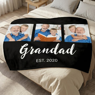 Opa Oprichtte Elegant Schrift 3 Foto Zwart Fleece Deken