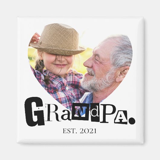 Opa Oprichtte Foto Hart Frame Liefde Magneet (Voorkant)