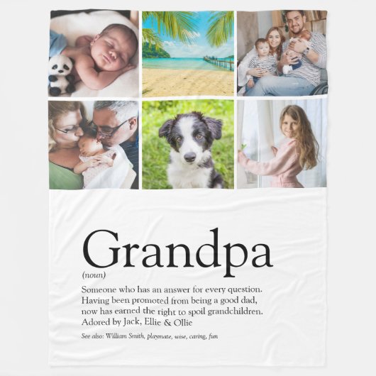 Opa Ouder Papa Definitie Fotocollage Fleece Deken (Voorkant)