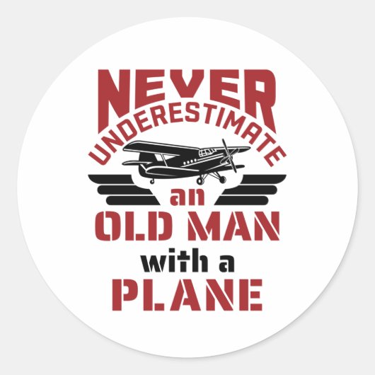 Opa Pilot Old Man with a Plane Ronde Sticker (Voorkant)