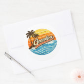 Opa Retro Zonsondergang Design Ronde Sticker (Envelop)
