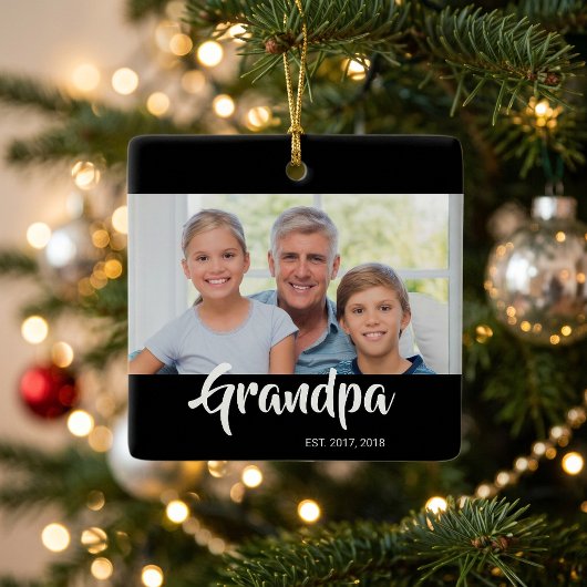 Opa Richtte Zwarte Witte Script Foto Op Keramisch Ornament