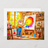 Opa schildert creatief op doek feestdagenkaart (Voorkant / Achterkant)