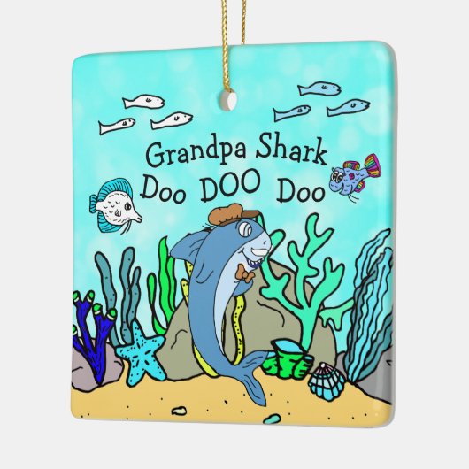 Opa Shark Familie Kerstversiering Keramisch Ornament (Links)