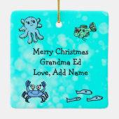 Opa Shark Familie Kerstversiering Keramisch Ornament (Achterkant)